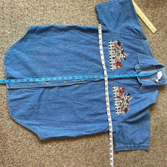 VTG 90s Bobbie Brooks Cotton Floral Embroidery Button Up Denim Shirt Women Sz M - Picture 3 of 5